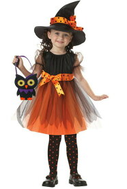 ハロウィン コスプレ 子供 魔女 女の子 帽子 ワンピース 使い魔バッグ付き セット かわいい 仮装 衣装 パーティー イベント ハロウィーン キッズ コスチューム Halloween costume girl 子供服 100cm 110cm 120cm 130cm マント 舞台衣装