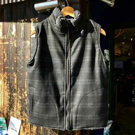 サイズ限定セール　green clothing グリーンクロージング BOA VEST ボアベスト CHARCOAL BOAxBLACK CHECK 【ミッドレイヤー】【ベスト】【リバーシブル】