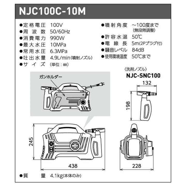 楽天市場】日動工業 NICHIDO 高圧洗浄機 ジェットクリーナー NJC100C 