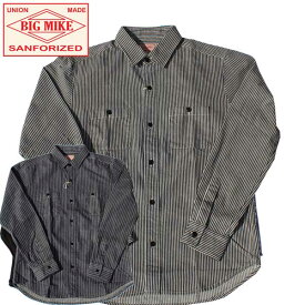 【BIG MIKE（ビッグマイク）】COTTON HICKORIY WORK SHIRTS コットン ヒッコリーストライプ 長袖 ワークシャツ NAVY 101815005