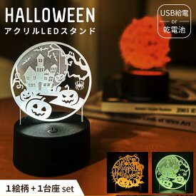 ハロウィン 飾り カボチャ ライト スタンド 【全2種】 LED 16色 電飾 光る インテリア 置物 イルミネーション ランタン アクリルライト オブジェ 玄関 リビング 屋内 猫 ネコ フォトスポット キャンドル コウモリ お化け オバケ かぼちゃ 飾り付け