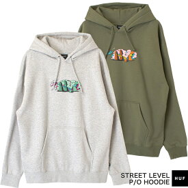 HUF STREET LEVEL P/O HOODIE 長袖 フード パーカー PF00578 フーディー メンズ レディース ユニセックス スケボー スケートボード 男女兼用 オリーブ グレー