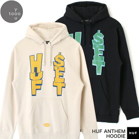 HUF ハフ ANTHEM HOODIE PF00617 長袖 ロゴ フード パーカー メンズ レディース ユニセックス 男女兼用 ブラック ホワイト