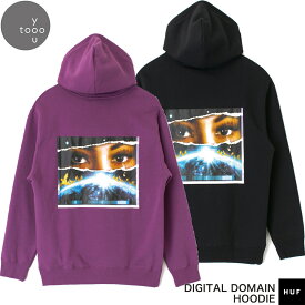 HUF ハフ DIGITAL DOMAIN HOODIE PF00618 長袖 ロゴ フード パーカー メンズ レディース ユニセックス 男女兼用 ブラック パープル