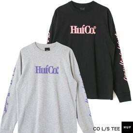 HUF ハフ CO L/S TEE ロゴ 長袖 ロンT TS01956 長袖 カットソー メンズ レディース ユニセックス 男女兼用 ブラック グレー