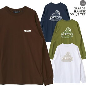 XLARGE SLANTED OG L/S TEE Tシャツ 101224011011 カットソー ゴリラ 長袖 カットソー ロゴ メンズ レディース ユニセックス 男女兼用 ホワイト ブラウン ネイビー オリーブ