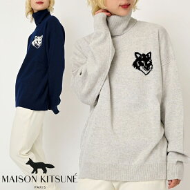 MAISON KITSUNE キツネ ロゴ ニット セーター LM00820KT1063 メゾンキツネ レディース 長袖 クルーネック グレー 紺 [ss]