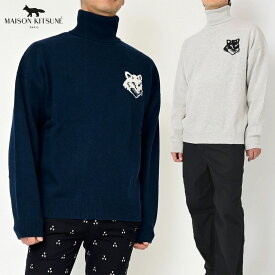 【通常価格37,800円→32,800円】【スーパーセール対象】MAISON KITSUNE キツネ ロゴ ニット セーター LM00820KT1063 メゾンキツネ メンズ レディース 長袖 クルーネック グレー 紺 [ss]