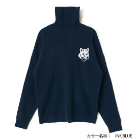 MAISON KITSUNE キツネ ロゴ ニット セーター LM00820KT1063 メゾンキツネ メンズ レディース 長袖 クルーネック グレー 紺