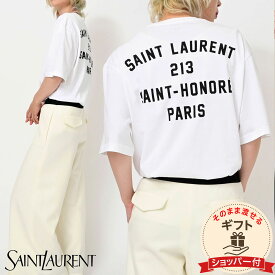【ショッパー付】 SAINT LAURENT リヴ・ドロワ サンローラン Tシャツ 半袖 住所 ロゴ レディース メンズ ジェンダーレス ユニセックス ホワイト ブラック 844555YCL361001 [w] [ss] [tee]