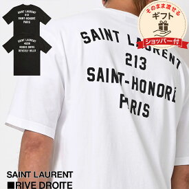 【ショッパー付】SAINT LAURENT リヴ・ドロワ サンローラン アドレスTシャツ 半袖 住所 ロゴ レディース メンズ ジェンダーレス ユニセックス ホワイト ブラック 844555YCL361001 [ss] [tee]