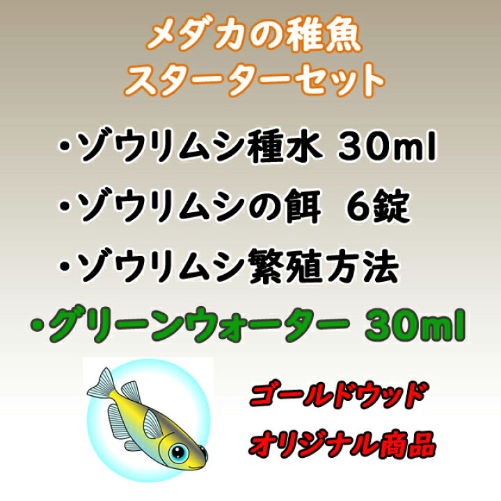楽天市場 メダカの稚魚 スターターセット ゾウリムシとグリーンウォーターのセット 説明書付属 針子に ゴールドウッド