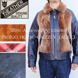 Y'2 LEATHER INDIGO HORSE GRIZZLY JACKET ~ 25th Anniversary Limited ~ ���C�c�[���U�[ 25���N�L�O �C���f�B�S�z�[�X �O���Y���[�W���P�b�g �N�}�W���� ���U�[�W���P�b�g �W���P�b�g �V�R �n�v �{�v �E�[�� ���{