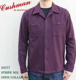 CUSHMAN クッシュマン 25577 STRIPE NEL OPEN COLLAR SHIRTS 大人な ダークカラー の ストライプ ネル オープンカラーシャツ ワインレッド 長袖シャツ ネルシャツ