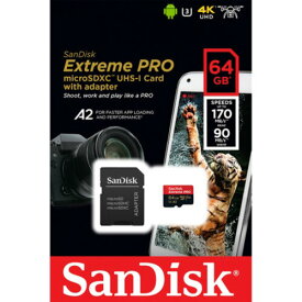 【海外パッケージ品】サンディスク SanDisk 64GB microSDXC メモリーカード Extreme PRO UHS-I [SDSQXCY-064G-GN6MA] (GoPro ゴープロ Android アンドロイド スマートフォン　などに)