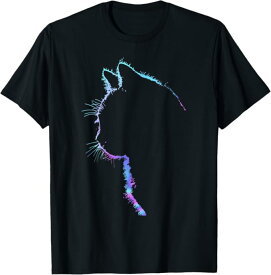 猫好きのためのデザイン メンズ レディース 半袖 かわいい猫のシルエット Tシャツ ブラック