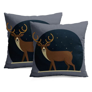 クッションカバー 2枚セット 夜空の色 北欧風デザイン 牧歌的なムード 30×30cm 40×40cm 45×45cm 50×50cm 55×55cm 60×60cm 夜のシカ 星の背景 クリスマスの雰囲気 モダンなデザイン 夕暮れの景色 シン