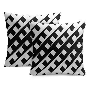 クッションカバー 幾何学模様 白と黒の藤編み 斜めの線 繰り返し 強い視覚的 洗練 2枚セット 30×30cm 40×40cm 45×45cm 50×50cm 55×55cm 60×60cm 正方形のモチーフ 高級感 現代的 シンプル モダンアート