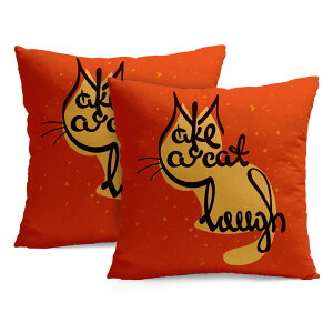 �N�b�V�����J�o�[ �L�̃V���G�b�g�utake a cat laugh�v�̃��b�Z�[�W ���� �V�ѐS���� �N�₩�ȃI�����W�F 2���Z�b�g 30×30cm 40×40cm 45×45cm 50×50cm 55×55cm 60×60cm ���j�[�N�ȕ��� �J�W���A�� �~�j�}��