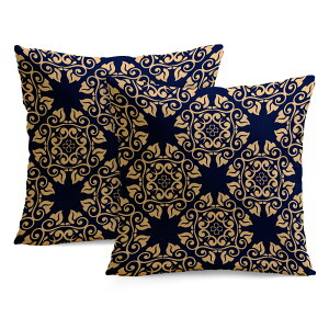 クッションカバー ヨーロッパ風 深いネイビー ゴールドのエレガントな模様 エスニック 華麗 古典的 豪華 幾何学模様 2枚セット 30×30cm 40×40cm 45×45cm 50×50cm 55×55cm 60×60cm 民族的デザイン レト