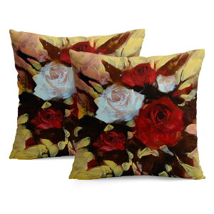 クッションカバー 2枚セット 30×30cm 40×40cm 45×45cm 50×50cm 55×55cm 60×60cm 赤いバラ 白いバラ 油絵風 花の絵 抽象的なローズ ロマンチック エレガント 北欧風 花柄 高級感 モダン おしゃれ 贈り物