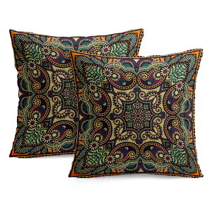 クッションカバー 2枚セット 45×45cm ボヘミアン ペルシャ風 洗練された ゴールド レトロ 異国情緒 幾何学模様と花柄 エスニック モダン おしゃれ 神秘的な プレゼント リラックス カフェ 30×3