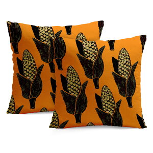 クッションカバー 30×30cm 40×40cm 45×45cm 50×50cm 55×55cm 60×60cm 2枚セット 民芸風の玉蜀黍 トウモロコシ 素朴な手描き風 抽象的なアート モダン 個性的なスタイル ナチュラルな 手描き風 アフリ