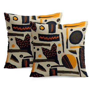 クッションカバー 30×30cm 40×40cm 45×45cm 50×50cm 55×55cm 60×60cm 2枚セット 抽象アート 幾何学模様 エネルギッシュな印象 現代アート 個性的 創造性 手描き風 パッチワーク風の構成 モダン 個性的