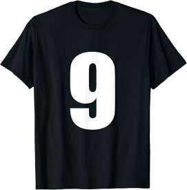9 - 数字 シンプル 番号 ユニフォーム ナンバー 大きな文字【ホワイト／白 文字】スポーツ 野球 サッカー 部活 Tシャツ