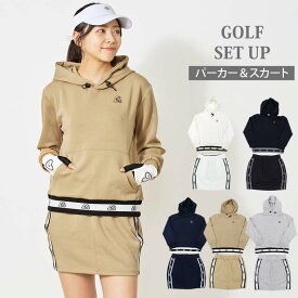 送料無料 ゴルフウェア レディース 上下セットアップ gs GOLF スウェットジャージ フーディーパーカー スカート リブロゴライン切替 おしゃれ かわいい 韓国系 秋冬 春夏 ブランド