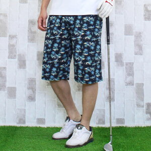 送料無料 ゴルフパンツ ハーフパンツ メンズ ゴルフウェア ショートパンツ 総柄 スウェット ストレッチ 春夏 短パン ショーツ ボタニカル 花柄 ロゴ イージー 大きいサイズ トップイズム ゆ