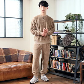 送料無料 上下セット シャギーボア フリース メンズ スウェット 無地 暖かい トレーナー 男女兼用 モコモコ クルーネック ジョガーパンツ ルームウェア 部屋着 寝巻き パジャマ ナイトウェア セットアップ 通販 新作 おしゃれ おすすめ 人気 秋 冬 服 トップイズム