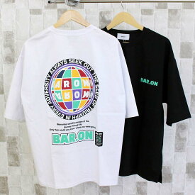 送料無料 BARON バロン サークルロゴ バックプリント クルーネック 半袖Tシャツ ヘビーウェイト コットン ドロップショルダー ビッグプリント トップス 韓国ファッション メンズ レディース ユニセックス トップイズム ゆうパケ