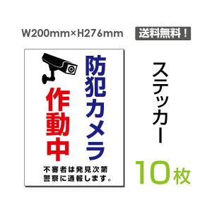 【送料無料】（10枚組）「防犯カメラ作動中」200×276mm 看板 標識 標示 表示 サイン 警告 禁止 注意 お願い 指示 マナー シール ラベル ステッカー sticker-074-10