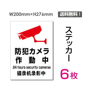 【送料無料】（6枚組）「防犯カメラ作動中」200×276mm 看板 標識 標示 表示 サイン 警告 禁止 注意 お願い 指示 マナー シール ラベル ステッカー sticker-078-6