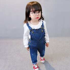 オーバーオール サロペットパンツ 子供服 キッズ ベビー 女の子 女児 デニム ハート フリフリ ボタン 金具