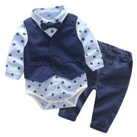 青 スーツ ロンパース ベビー服 ベビー フォーマル 男の子 長袖 赤ちゃん 出産祝い
