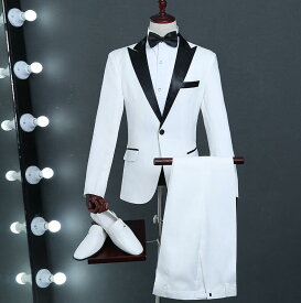 上着スーツ 2点セット 大人気 ホワイト 結婚式 メンズスーツ 「ジャケット+パンツ」 二次会 ピアノ 花婿の介添え通勤