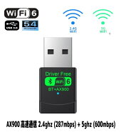 AX900 高速通信 安定通信 WiFi6 900Mbps+Bluetooth V5.4 2in1 USBアダプター2.4G(287mbps)&5GHz(600mbps)…