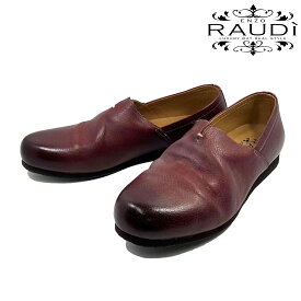 ラウディ RAUDI R-24118 WINE スリッポン 本革 カジュアルシューズ 靴 レザー シワ加工 ワイン WINE