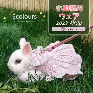 ウサギ服 子猫 ハーネス リード セット 可愛い うさぎ服 モルモット 小動物用 着ぐるみ お散歩用リード お出かけ用品 矮小ウサギに最適 小動物 仮装 ペット用品 簡単装着 花柄 調節可能 かわ
