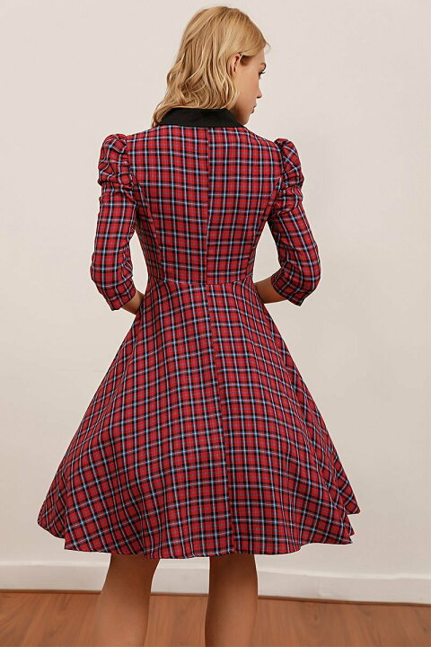 楽天市場 50 Offで3699円 1日時まで ドレス ワンピース チェック柄 結婚式 S 2xl レトロワンピース ロカビリー 七分袖 Aライン ボタン付き フレアワンピース 50年代 お呼ばれ スイングワンピース レディース 謝恩会 披露宴 Topvalue