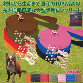 トップワン 日本製 大型犬専用 超ロングリード10m&ポーチセット (長さ調節が可能) トップワン 犬 広場で遊べます！ しつけ教室　愛犬訓練用 ロープ ダブル ナスカン ペット 絡まりにくい 外れにくいナスカン カラフル 紐