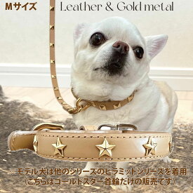 ゴールドスター首輪 Mサイズ ゴールド TOPWAN 【日本製】【東京下町職人】【全国送料無料】ラグジュアリー首輪 小型犬 本革 皮 チワワ トイプードル おしゃれ 高級 高品質 安全 かっこいい かわいい 15mm幅