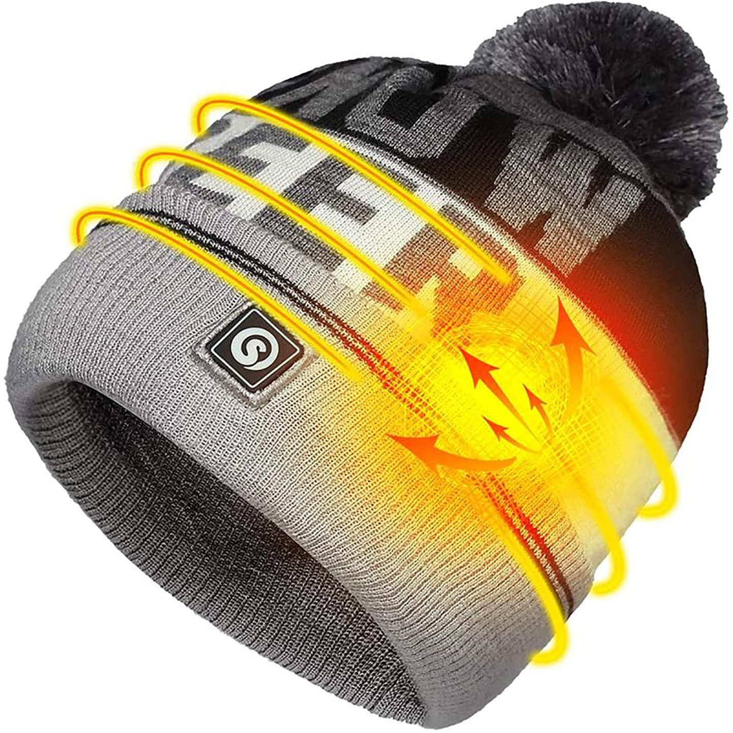 電気 加熱帽子 USB充電式 3温度制御スキー ハイキング用スマート  電気 加熱帽子 男性女性冬ニット ファッションキャップ 暖かいビーニー帽子 調節可能 ハットソフトポンポンキャップ屋外スポーツ