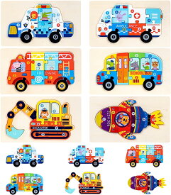 木製ジグソーパズル子供向け 型はめパズル 立体パズル 6種類乗り物パズル 子供 学習 知育玩具 教育おもちゃ 6歳以上