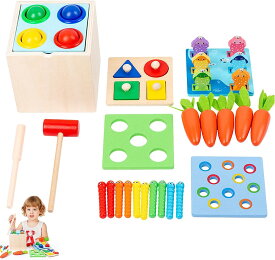 モンテッソーリ 知育玩具 おもちゃ パズル ブロック 積み木 釣り おもちゃ ボックス プレイ キット 木製プレイキット 1歳以上の男の子 女の子 未就学児用 形状 色認識 並べ替え 幾何学ボードブロックの積み重ね