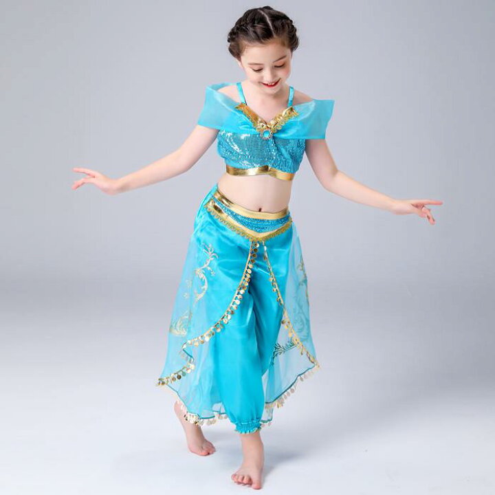 楽天市場 即納ハロウィン 衣装 子供 ジャスミン コスプレ ハロウィン仮装 女の子 コスチューム アラジン ベリーダンス ジャスミン アラジン コスチューム ダンス衣装 2点セット 110cm 1cm 130cm 140cm 150cm 敬老の日 プレゼント とらみ