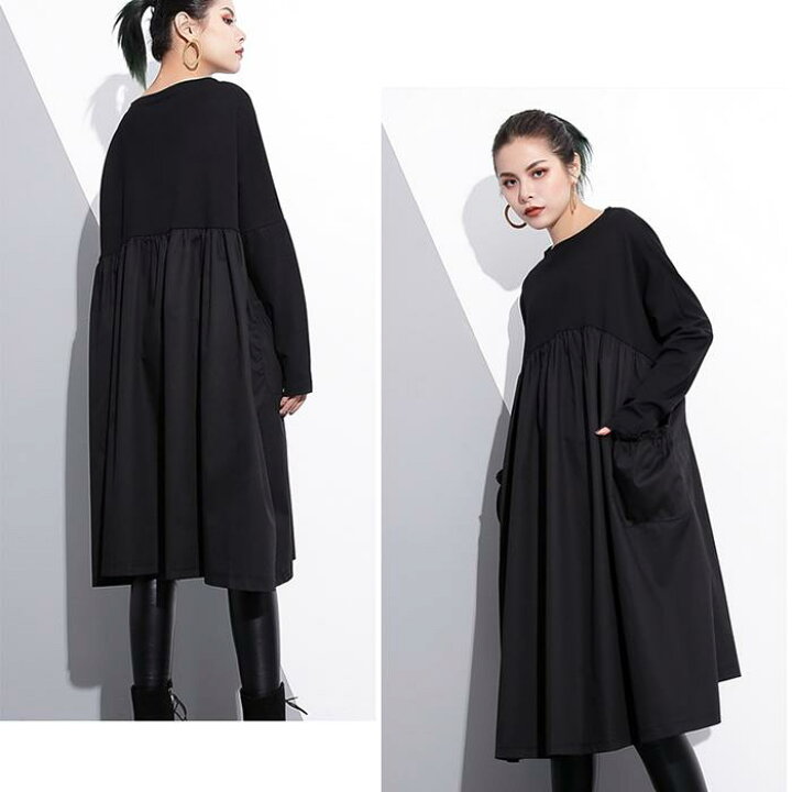 楽天市場】アシンメトリー プリーツTシャツワンピース 長袖 レディース 