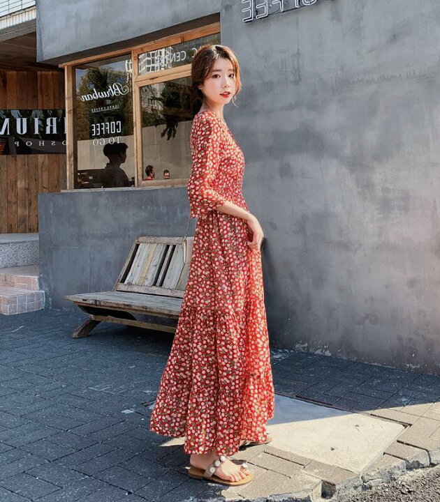 楽天市場 選べるs Xlサイズ展開 マキシ丈ワンピース 七分袖 花柄 ボヘミアン ロングワンピース シフォン シフォンワンピース 夏 ワンピース マキシ ロング 大きいサイズ マキシ丈 結婚式 パーティードレス ウエストゴム マタニティワンピース 敬老の日 プレゼント とらみ